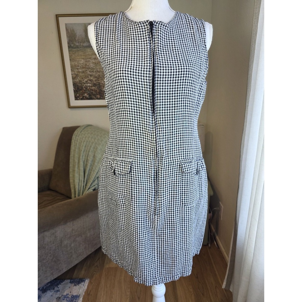 Jennifer Eden Womens Size 10 Dress Gunham Plaid 90s Mini Zip Up Sleeveless Black